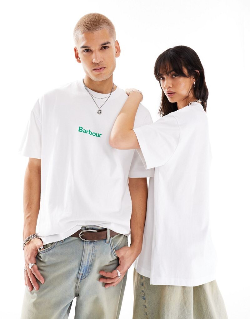 

Белая футболка унисекс с логотипом Barbour x ASOS