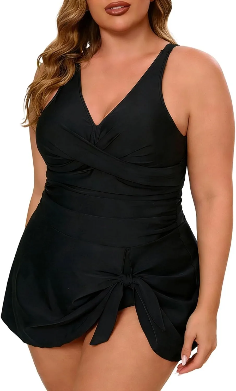 Купальник женский Plus Size 2 Piece с V-образным вырезом и шортами для пляжа Generic, черный