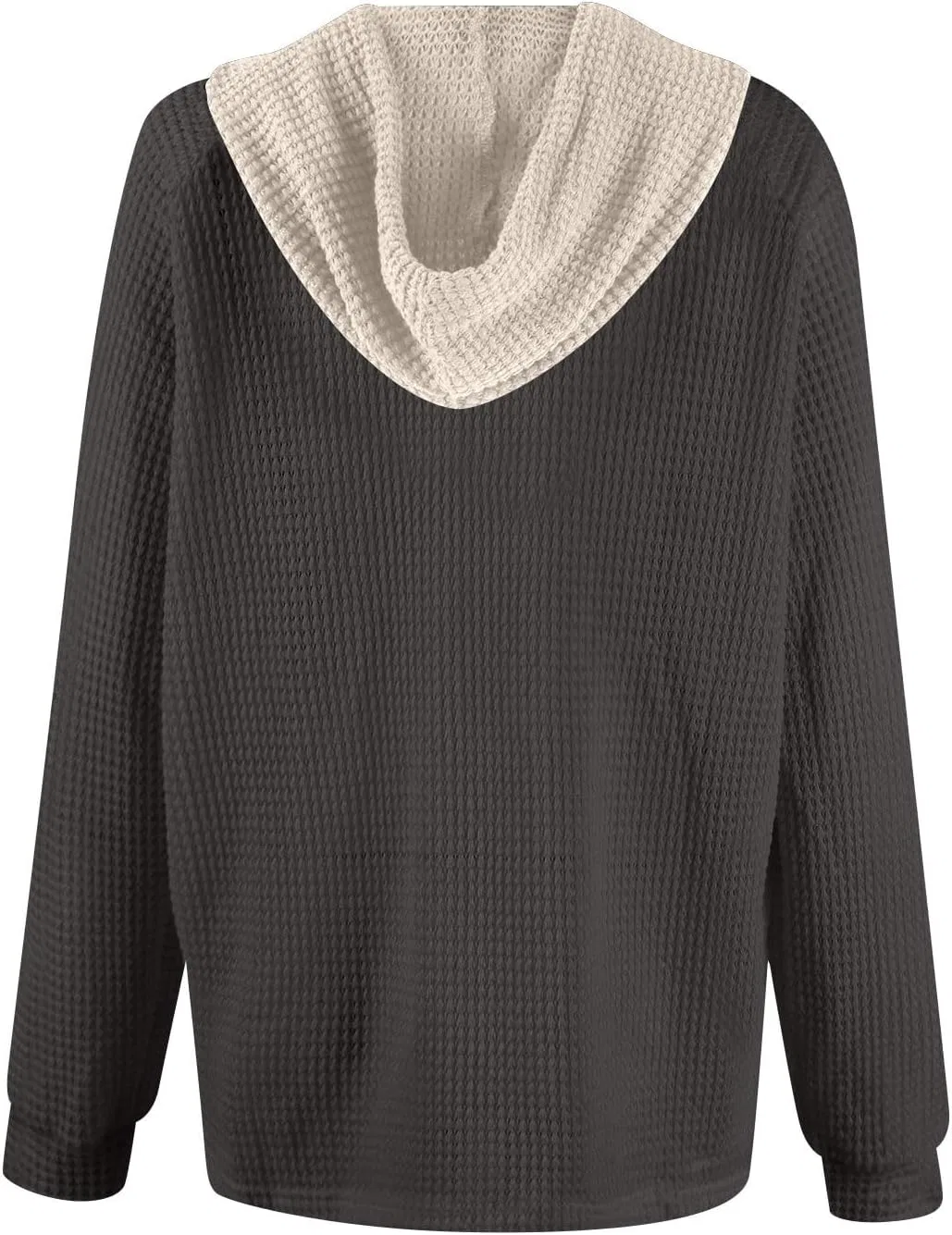 Женские худи из вафельной вязки, объемные пуловеры, свитера с V-образным вырезом и пуговицами, топы с длинными рукавами, толстовки с капюшоном — фото 2