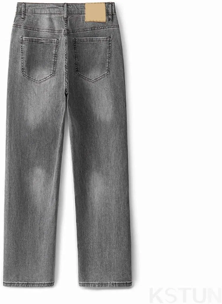 Джинсы прямые, узкие, серые, Men's Stretch Slim Straight Jeans Regular Fit Casual Summer Denim Trousers Fashion Pants — фото 3