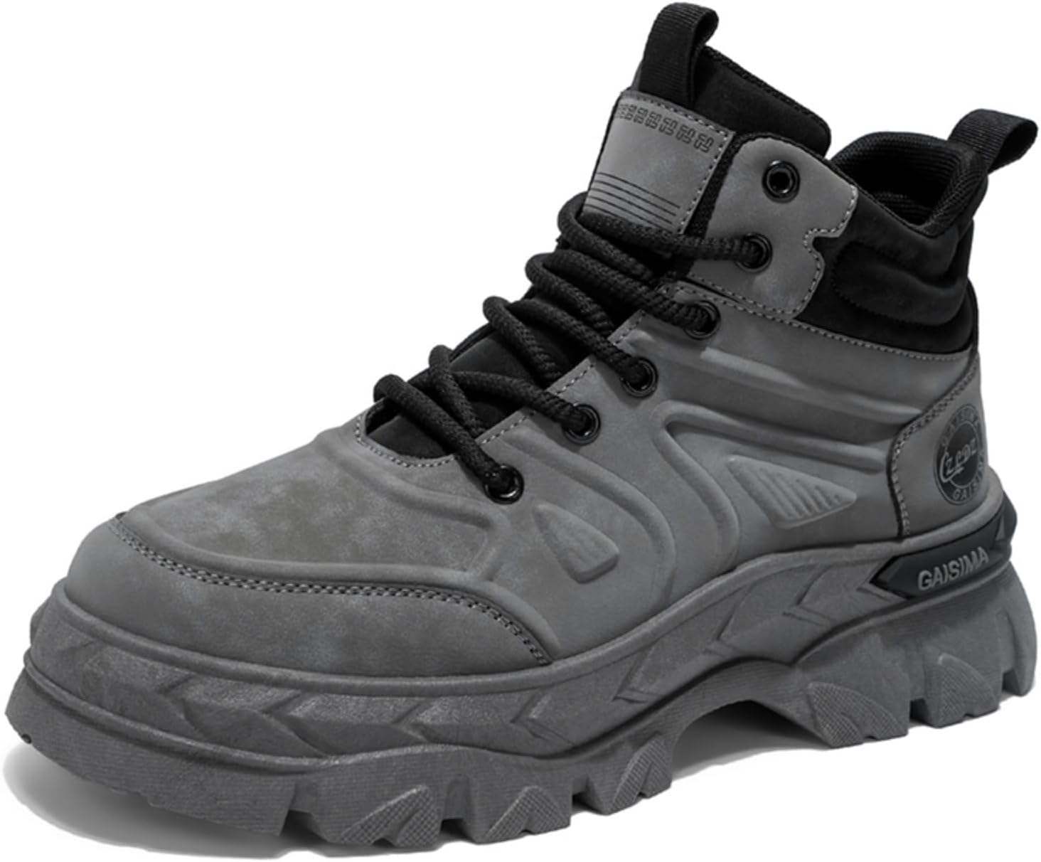 

Мужские модные кожаные массивные кроссовки с комфортной платформой, круглым носком, на шнуровке, высокие повседневные ботинки до щиколотки с нескользящей подошвой, легкие для работы, прогулок, ежедневных поездок и походов Yrzhgdl, серый