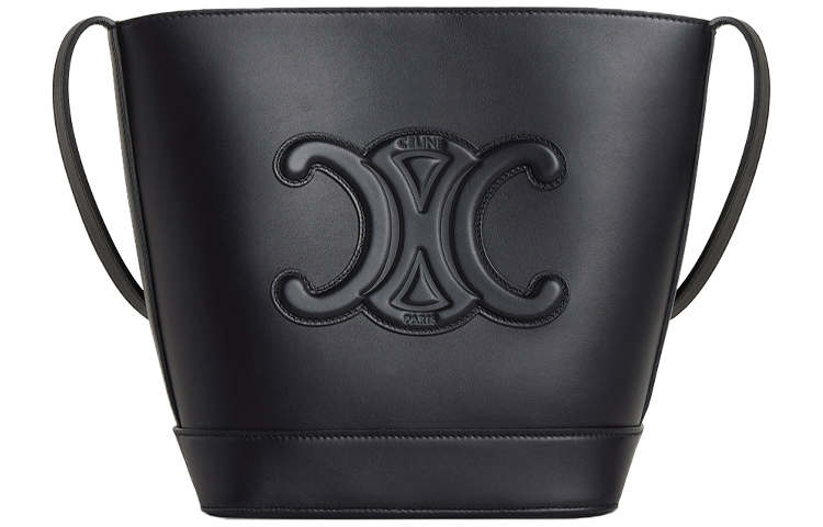 

Celine Женская сумка-ведро Cuir Triomphe из гладкой коровьей кожи, наплечная сумка, сумка через плечо, маленькая, черная