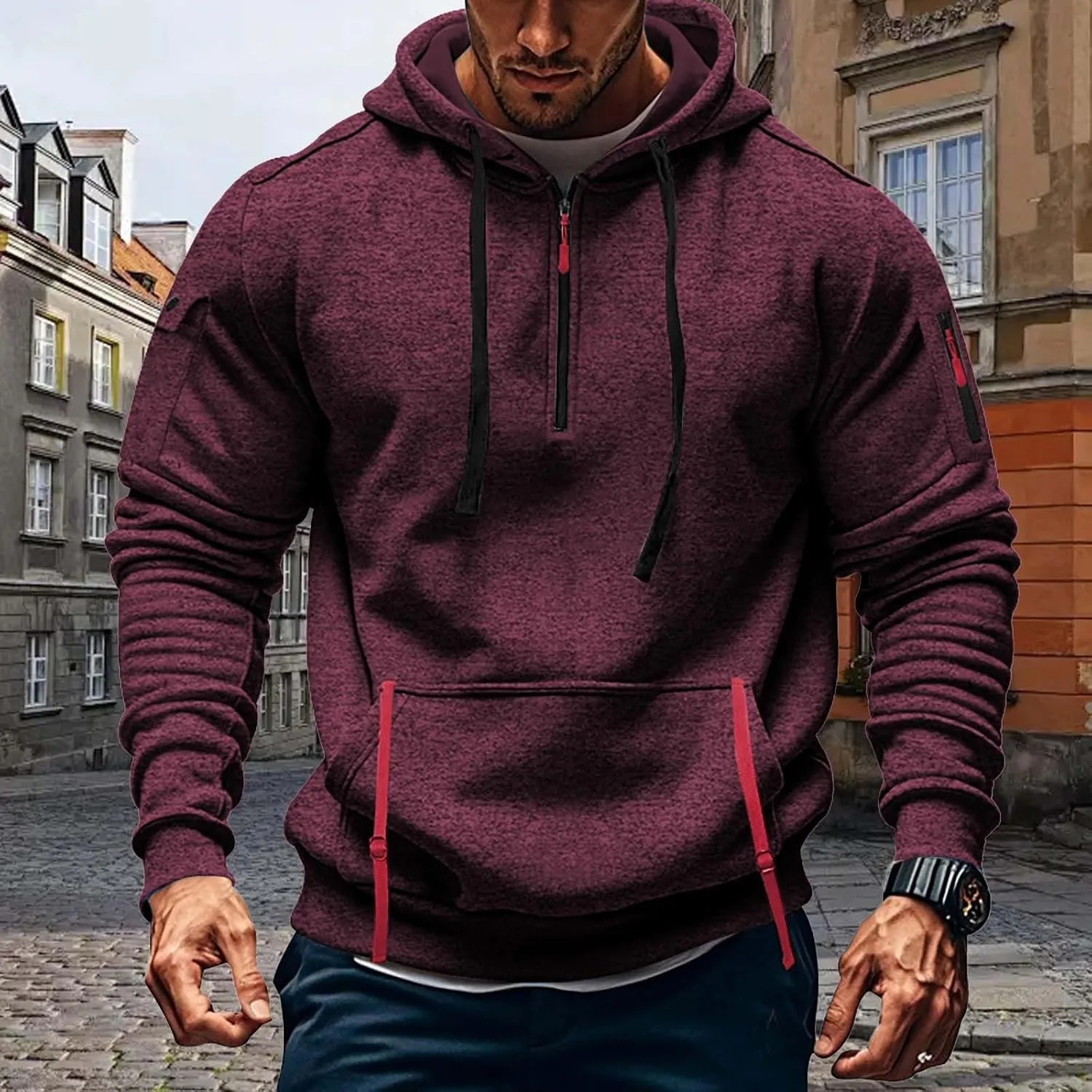 Мужская толстовка с капюшоном на молнии, Casual, с карманами — фото 2