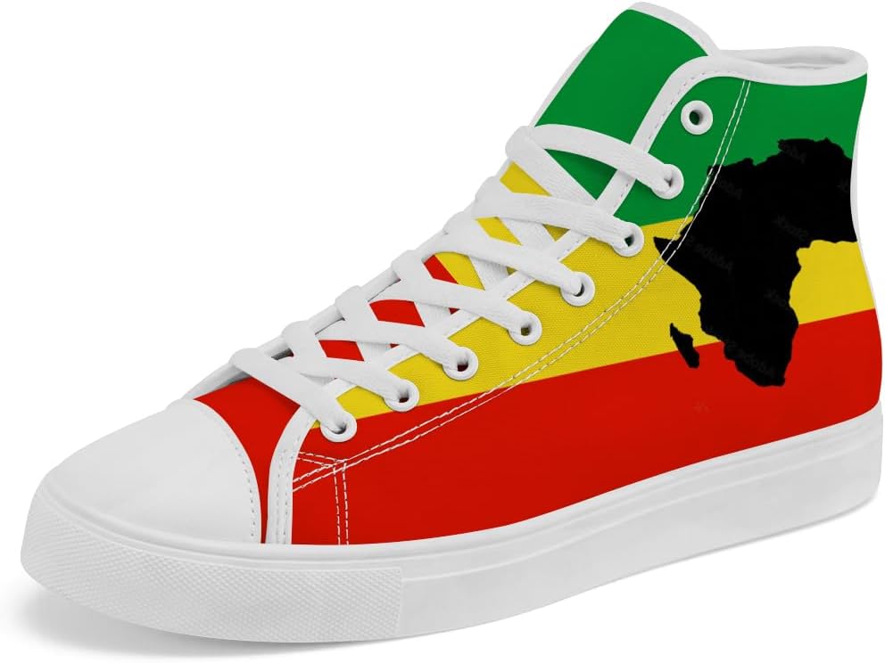 

Кеды Chebing Rasta High Top из холщовой ткани для мужчин и женщин Ямайка, высокие кроссовки на шнуровке, повседневная обувь, подарок для папы и мамы, красный/зеленый