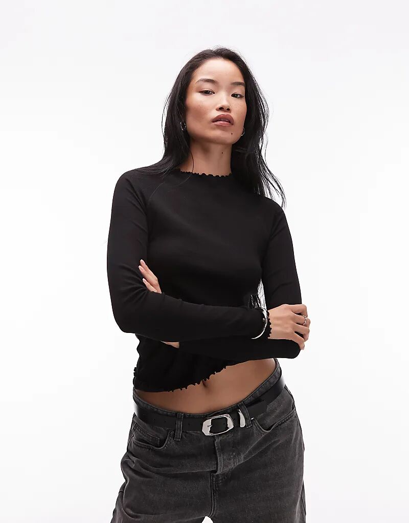 

Трикотажный лонгслив ARKET с высоким воротом, жатым подолом и длинными рукавами черного цвета