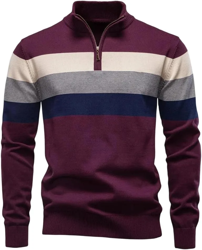 

Мужской свитер из хлопка с воротником стойкой и молнией на четверть