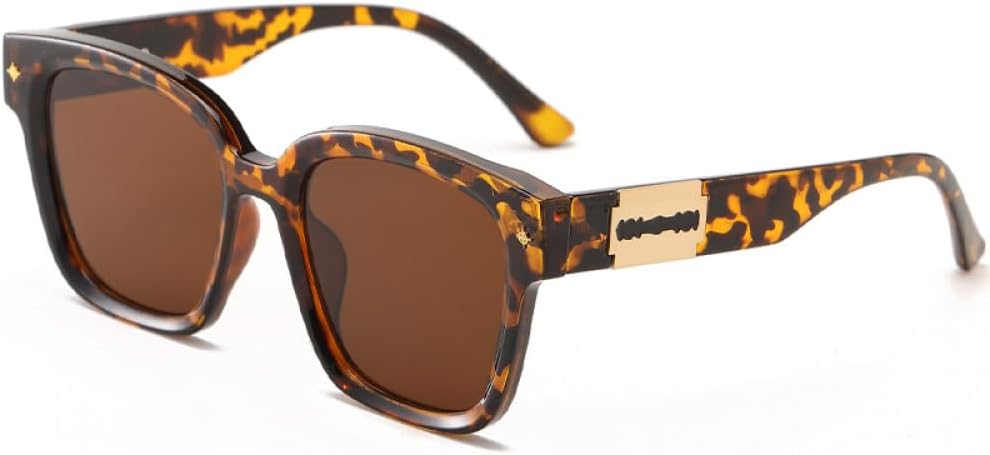 

Модные солнцезащитные очки с заклепками для мужчин и женщин, солнцезащитные очки для женщин с защитой от УФ-излучения UV400 (черно-серые, один размер) LXLHWN, Leopard Tea