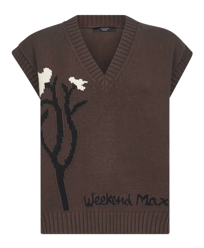 

Коричневый свитер без рукавов с V-образным вырезом Weekend Max Mara, коричневый