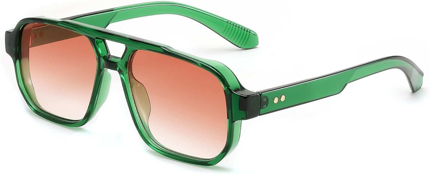 

Солнцезащитные очки FEISEDY Retro Square Aviator для женщин и мужчин, винтажные прямоугольные очки 70-х годов с защитой от УФ-излучения UV400, артикул B9120, Green Frame Gradient Tea Lens