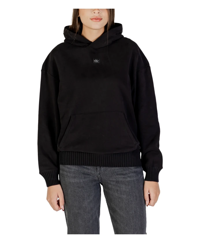 

Худи с тканым логотипом и персиковой отделкой Calvin Klein Jeans, черный