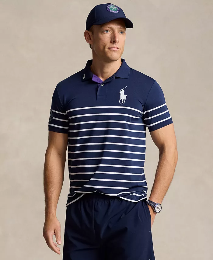 

Мужская полосатая поло Wimbledon 2024 Polo Ralph Lauren, синий