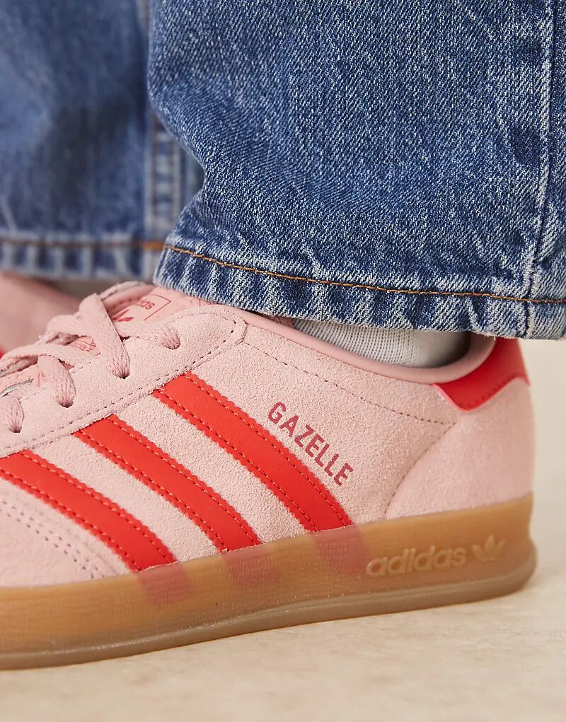 Кроссовки Adidas Originals Gazelle Indoor розового и красного цветов — фото 4