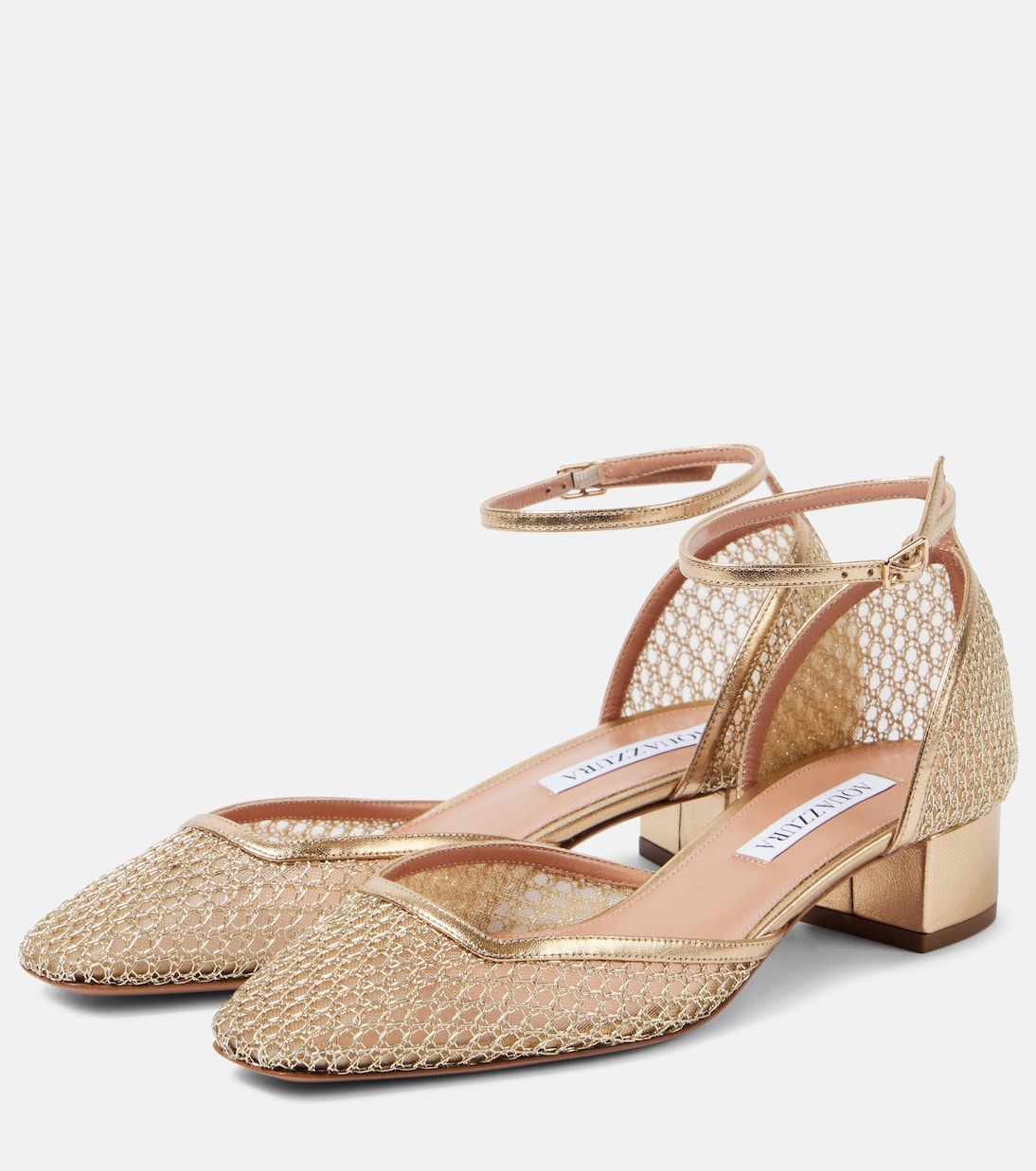 Туфли-лодочки Asha 35 с кожаной отделкой и сеткой Aquazzura, Light Gold — фото 4