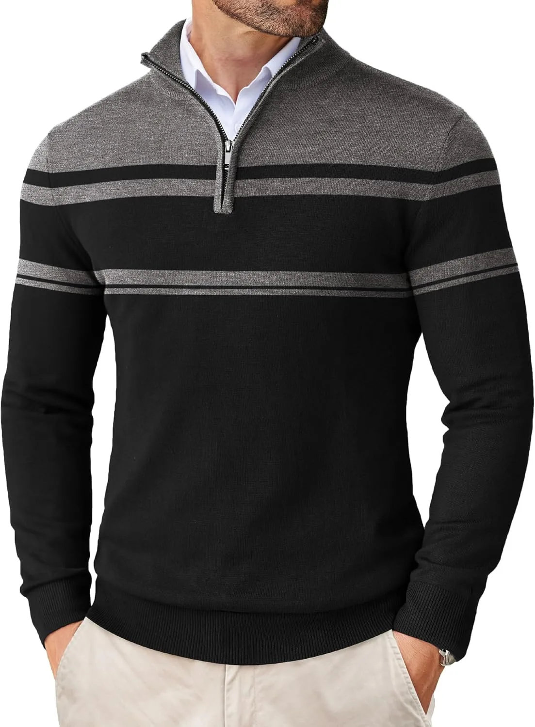 

COOFANDY мужской тонкий поло-свитер с воротником стойкой