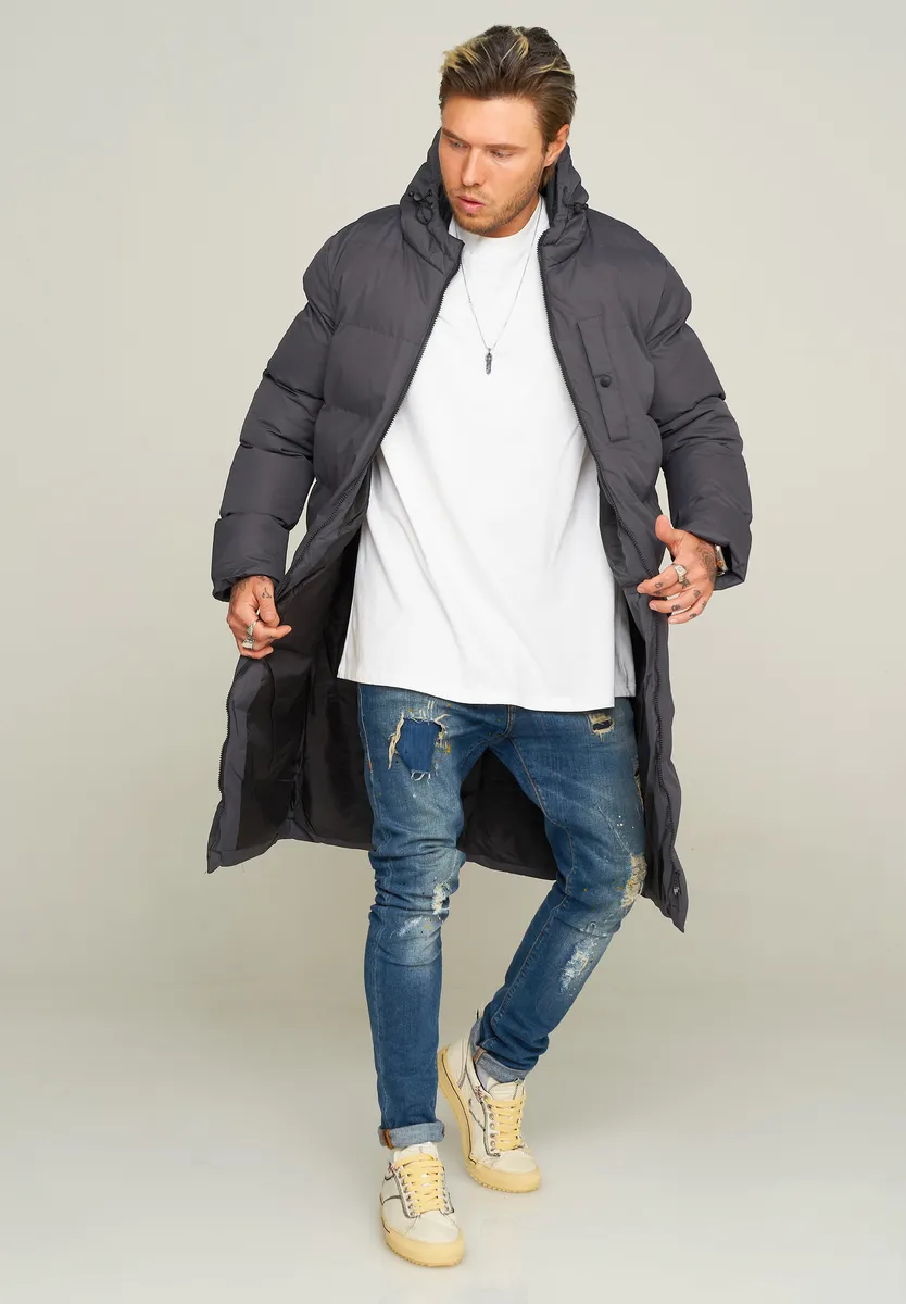 

Behype парка "LONGLINE PUFFER PARKA", с капюшоном, серый