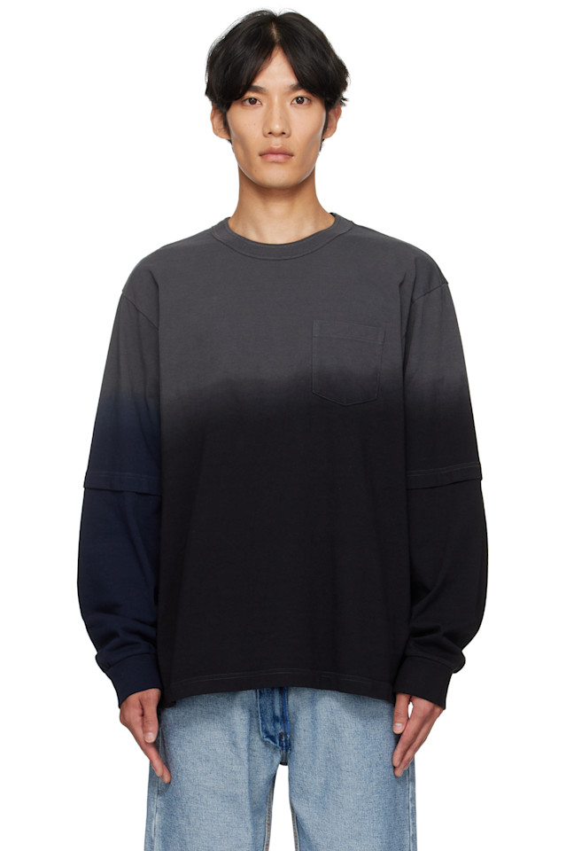 

Футболка из хлопкового джерси, окрашенная после пошива Sacai, черный