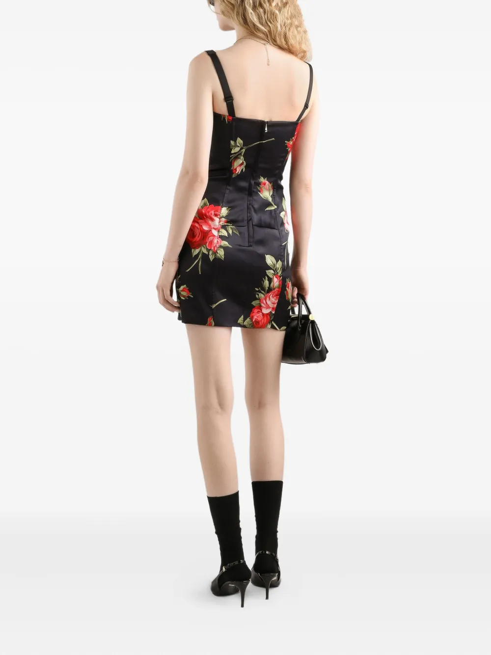 Платье мини с цветочным принтом DOLCE & GABBANA, черный — фото 3