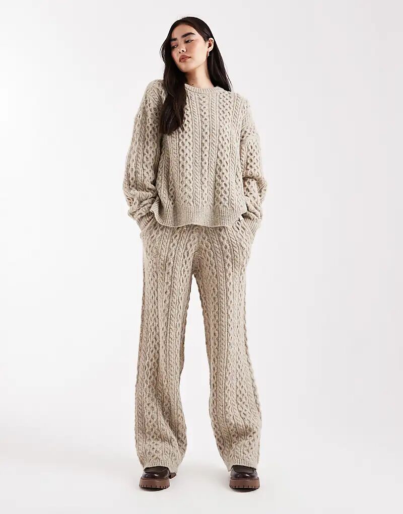 

Свободные широкие брюки-джоггеры Daisy Street с косичной вязкой серого меланжевого цвета