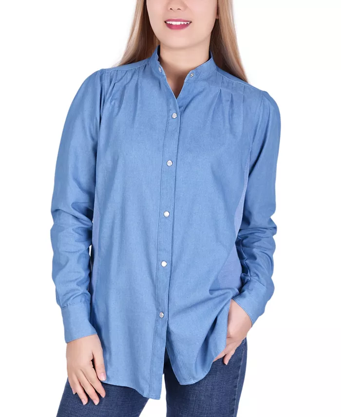 

Миниатюрная блузка из шамбре с длинными рукавами NY Collection, синий