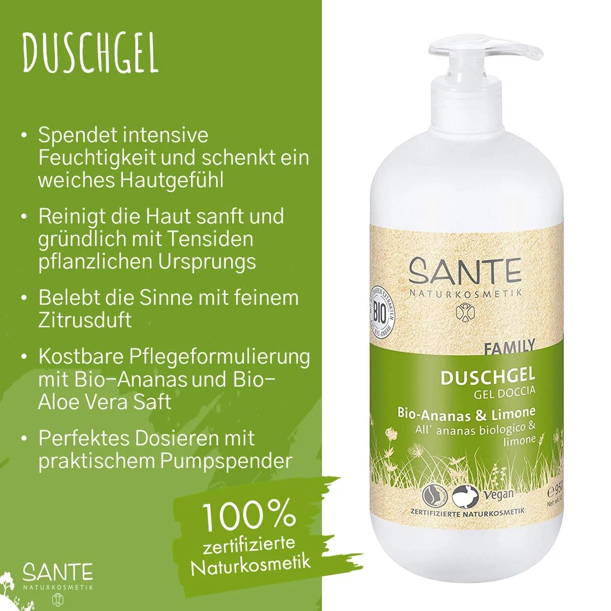 Гель для душа Sante Natural Cosmetics с органическим ананасом и лимоном, 950 мл Sante Naturkosmetik — фото 2
