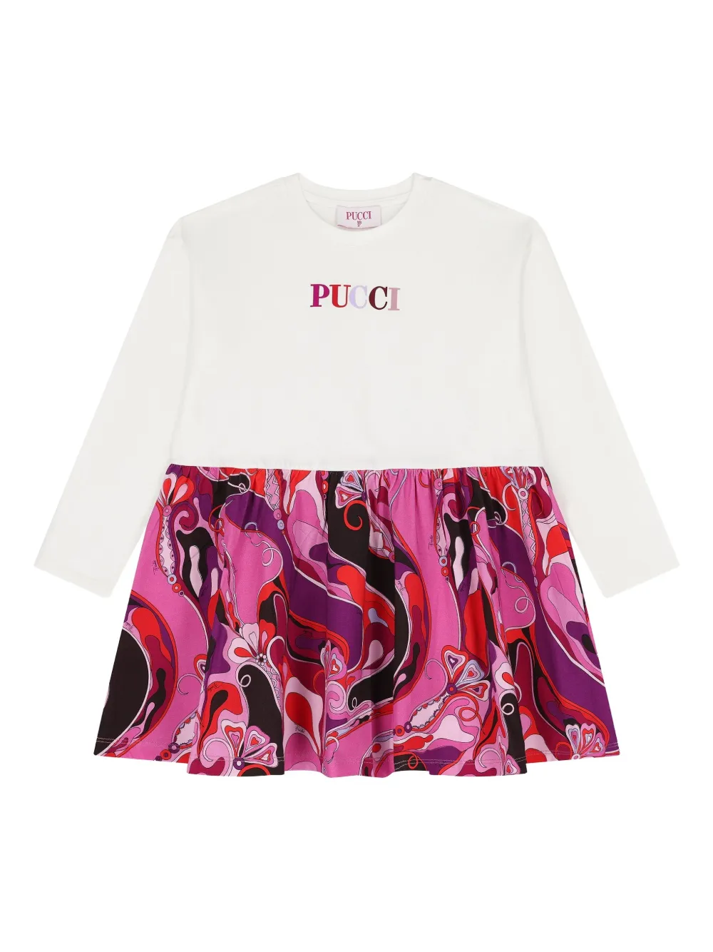 

Платье Orchidee с вышитым логотипом и оборками PUCCI Junior, белый