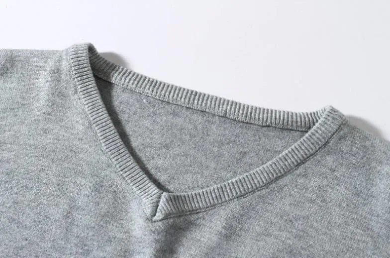 Мужской свитер с V-образным вырезом Slim Fit вязаный пуловер однотонный эластичный повседневный базовый слой Generic, синий — фото 2