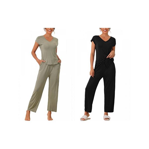 

2 комплекта женской пижамы и домашней одежды с коротким рукавом из модала и длинными брюками Inspire Chic, Grey Green Black