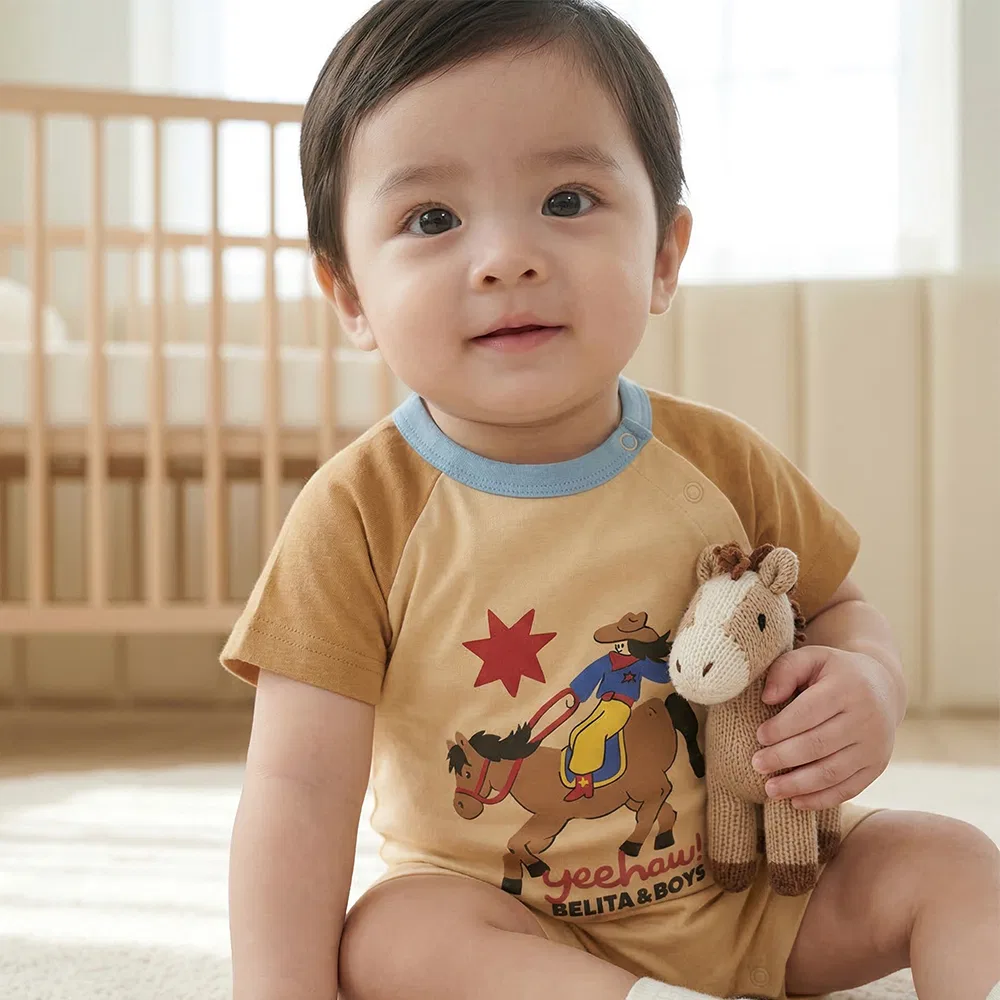 Детский комбинезон с коротким рукавом Baby Cowboy Color Block, бежевый, от Belita&Boys