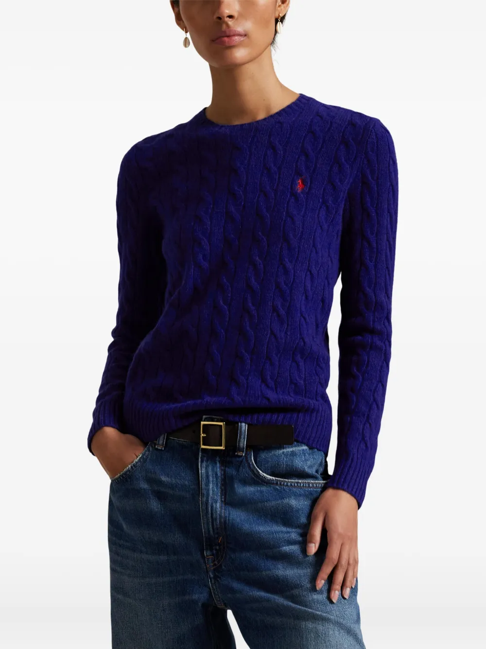 Шерстяной пуловер фактурной вязки POLO RALPH LAUREN, синий — фото 3