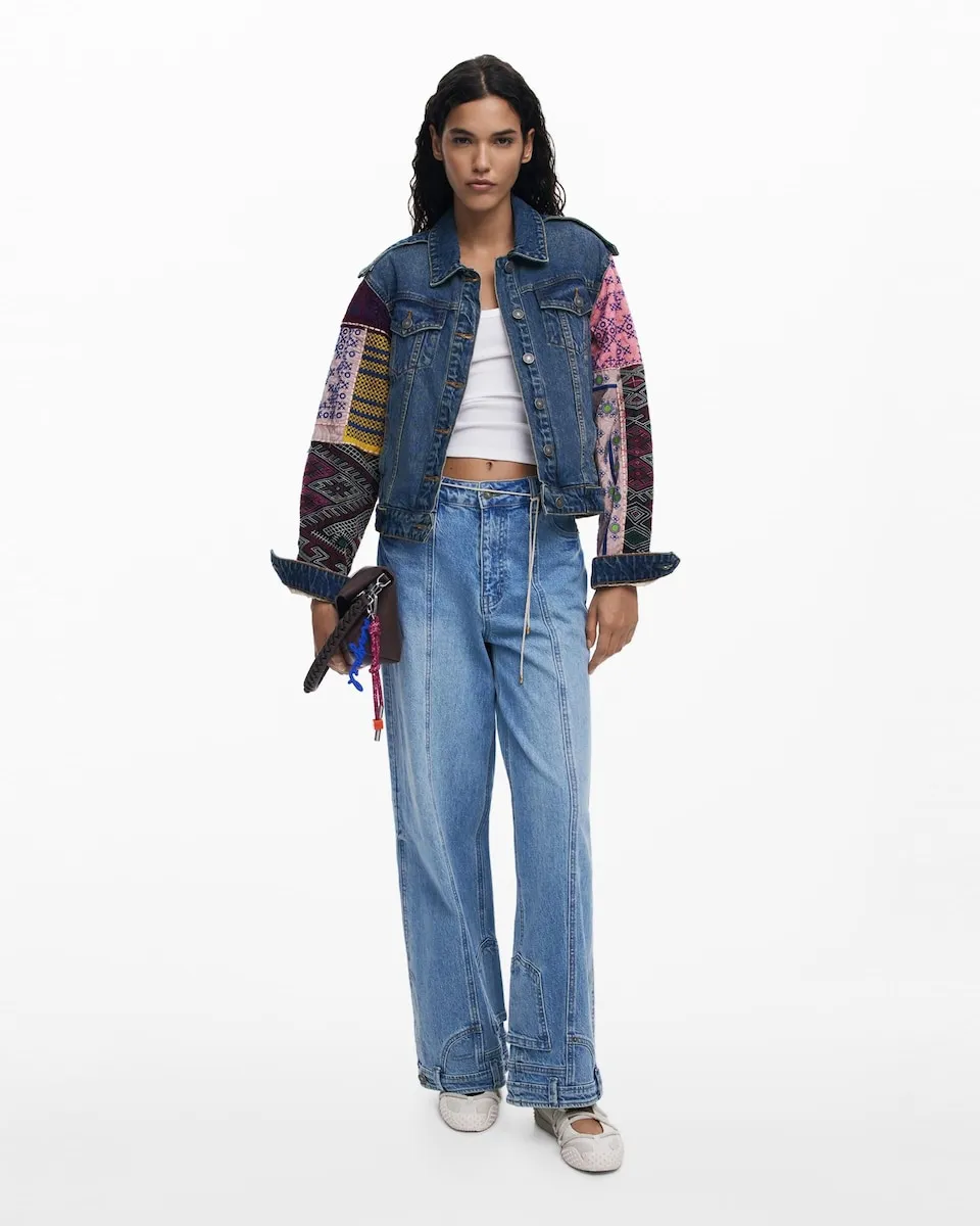 

Женская кожаная куртка с комбинированными рукавами Desigual, синий