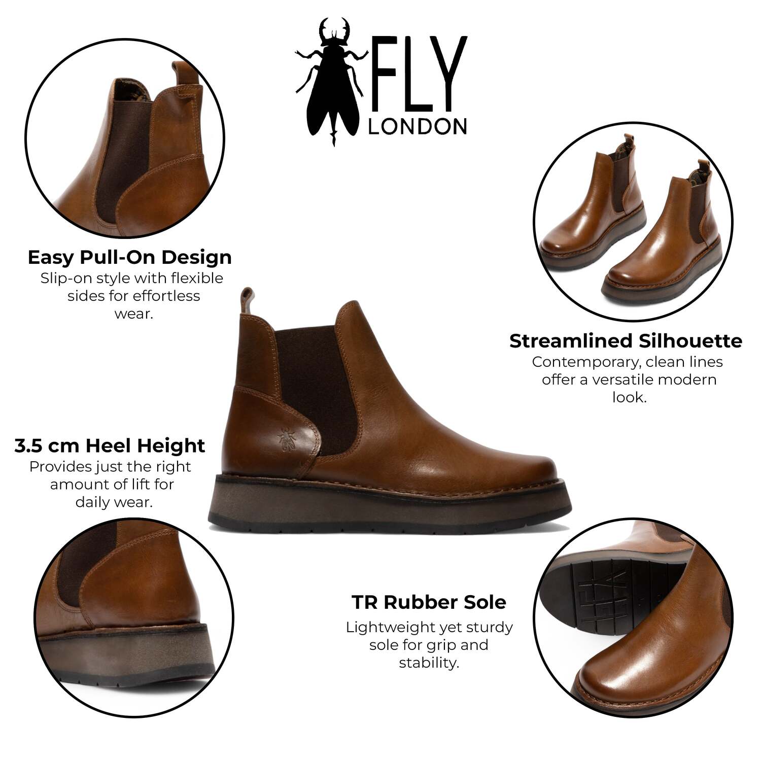 Fly London женские замшевые ботинки-челси Camel Brown RAWI131 на удобной подошве — фото 2