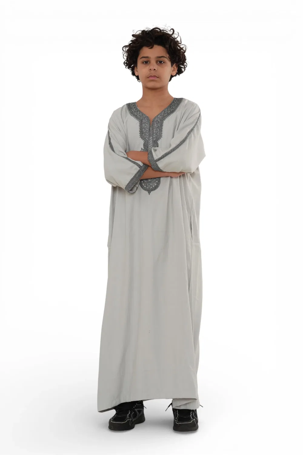 Arabic Thobes Детская марокканская рубашка-туника серо-угольного цвета для мальчиков, джеллаба, гандура, джубба - K-HM65 — фото 2
