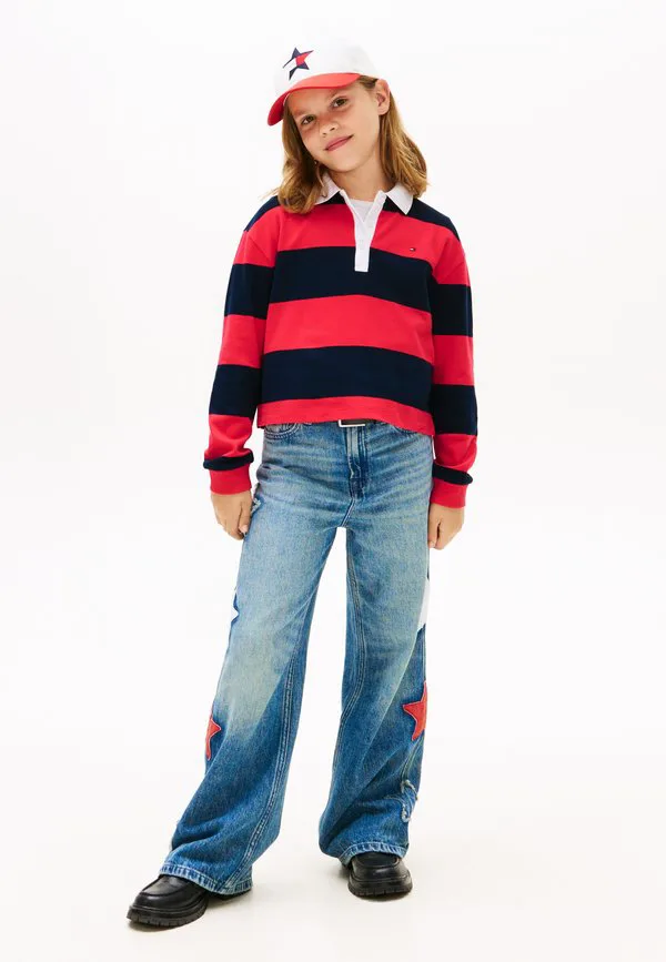 Полосатая трикотажная рубашка-поло для регби свободного кроя Tommy Hilfiger, Dark Night Navy/Red — фото 2
