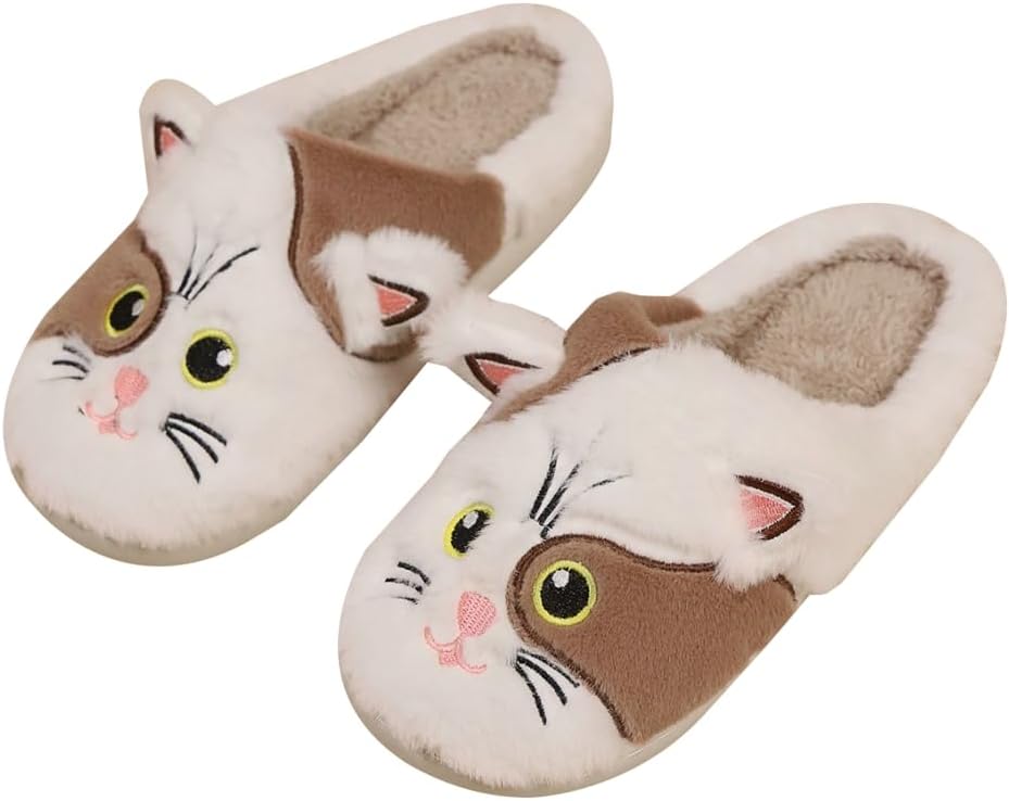 

Домашние тапочки Rungion с милым котиком и овечкой для женщин и мужчин, пушистые плюшевые тапочки, уютные мягкие тапочки с эффектом памяти, нескользящие, для зимы, A2 Brown