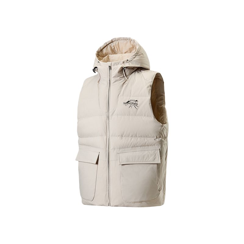 

Ecco Пуховый жилет унисекс, цвет песочный, серый, с капюшоном, средней плотности, другие цвета