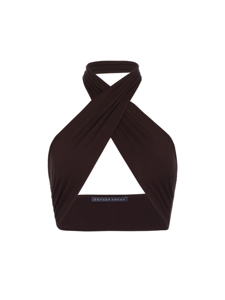 

Укороченный топ с перекрученной халтерной горловиной Zeynep Arçay, цвет Dark Brown