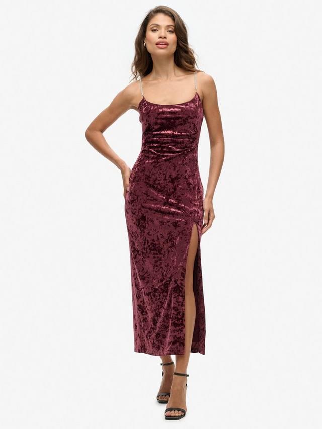 

Платье макси из бархата с ремешком diamante Superdry, Maroon Crush