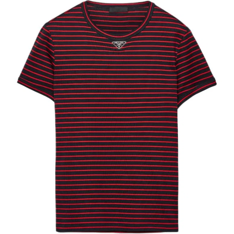 Футболка с полосатым принтом PRADA Black Red