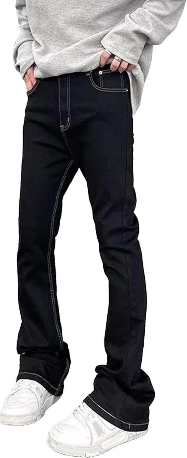 Джинсы клеш, Men‘s Slim Fit Hip Hop Flared Jeans, черный — фото 2