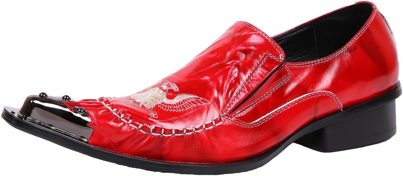 

Мужские туфли Santimon Loafers с острым носком, вестерн-вышивкой и кожей, красный