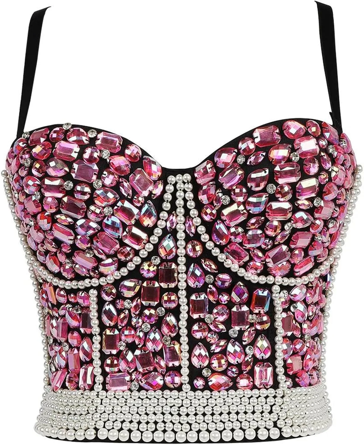 Женский корсетный топ с бисером, сексуальный бюстье со стразами, топ-майка с жемчужным принтом, наряд для клуба, вечеринки, свадебного торжества Generic, White Colorful — фото 2