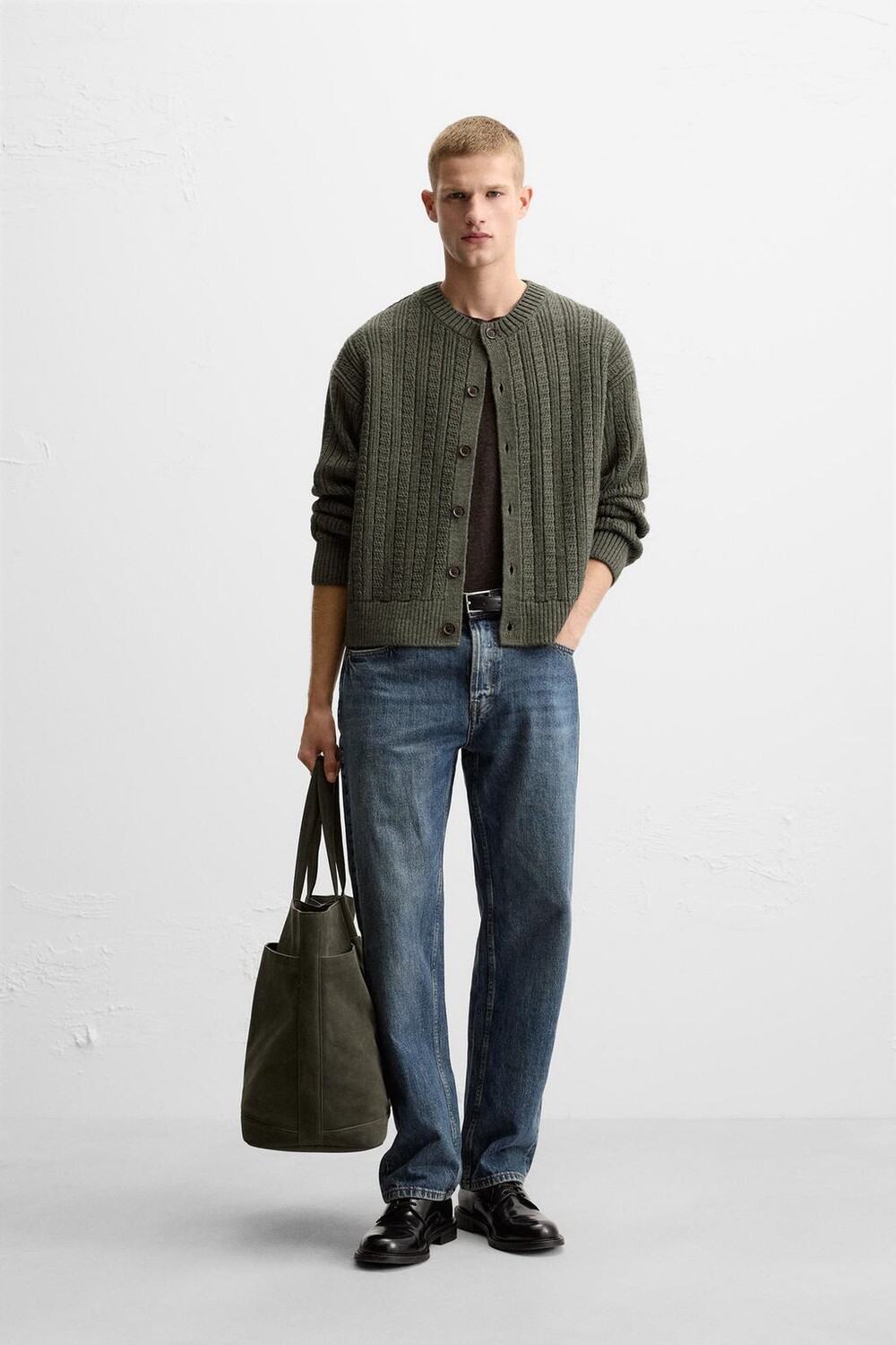 

Кардиган с текстурированной косичкой ZARA, хаки