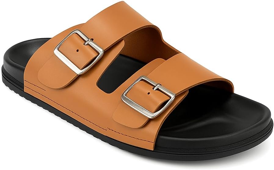 

Мужские повседневные сандалии с зацепом для пальца, из искусственной кожи с регулируемой пряжкой Generic, Tan