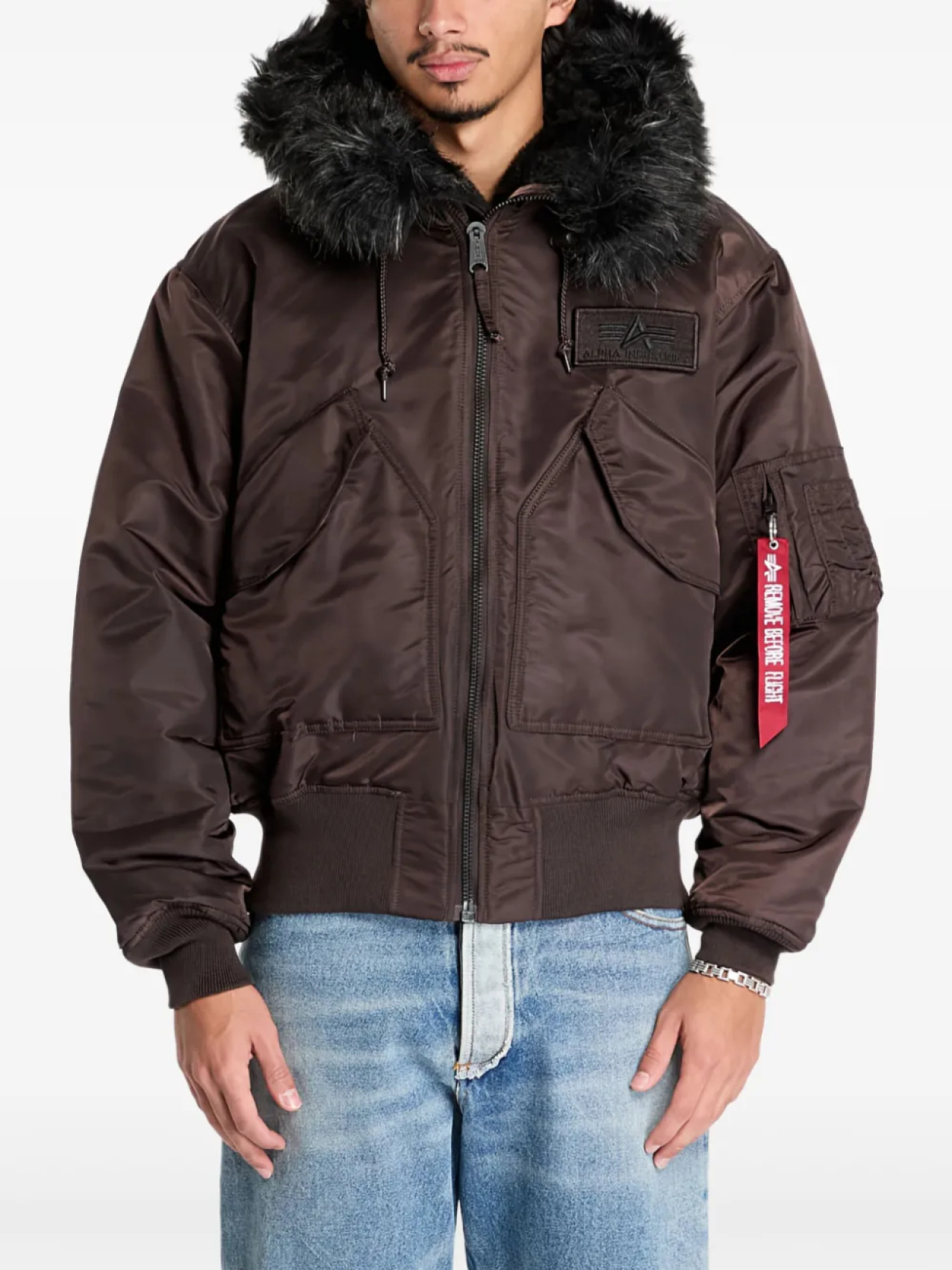 

Alpha Industries бомбер на молнии, коричневый