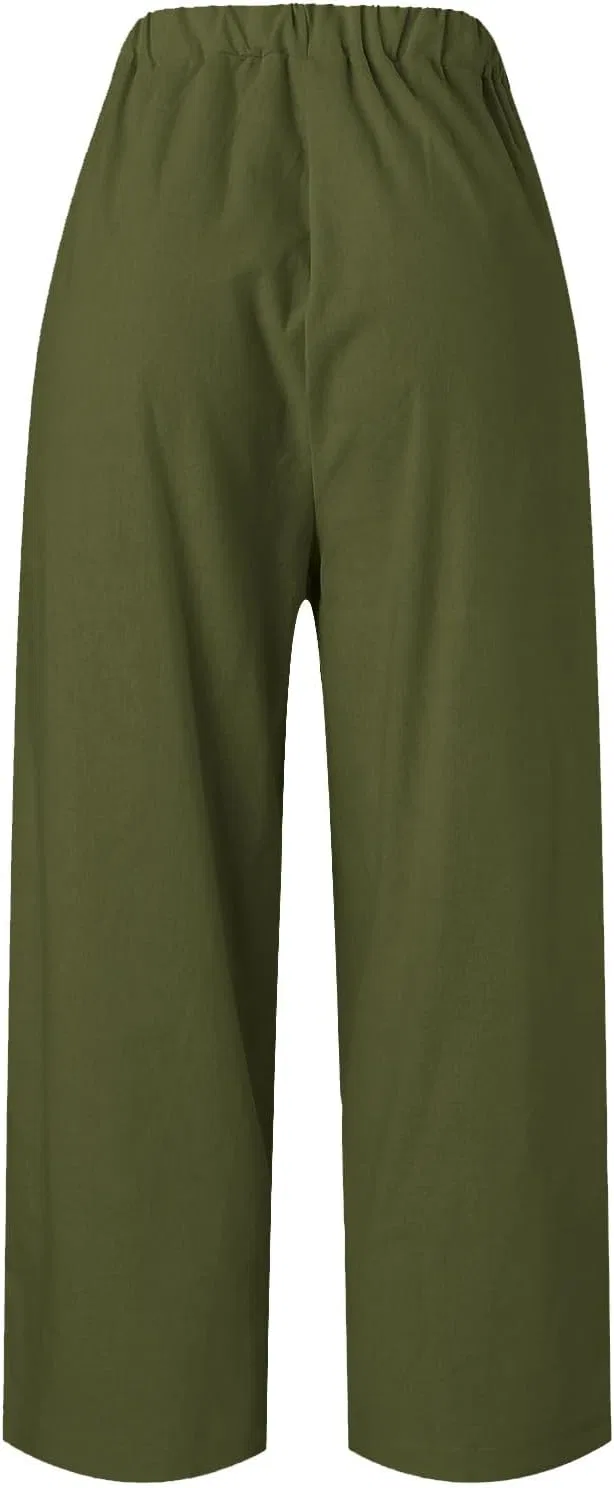Женские брюки из хлопка и льна, Generic, 5-green — фото 3