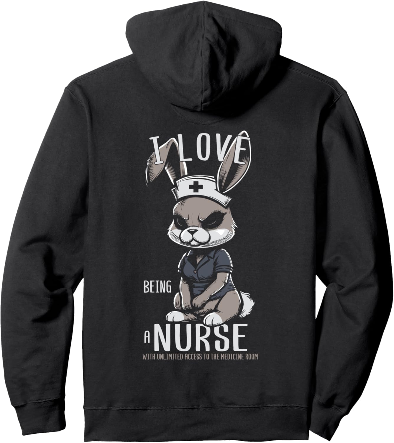 

Худи с изображением кролика-медсестры (RN Medic Bunny Nurse Hoodie) Creepy Nurse Rabbit Registered Nurse Hare, черный
