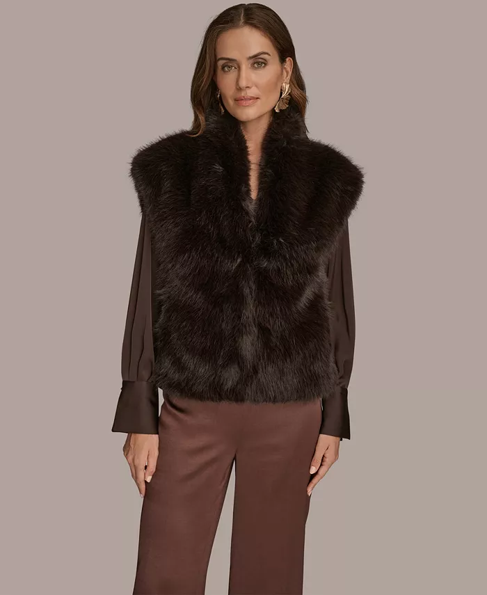 

Женская искусственная меховая жилетка Donna Karan New York, коричневый