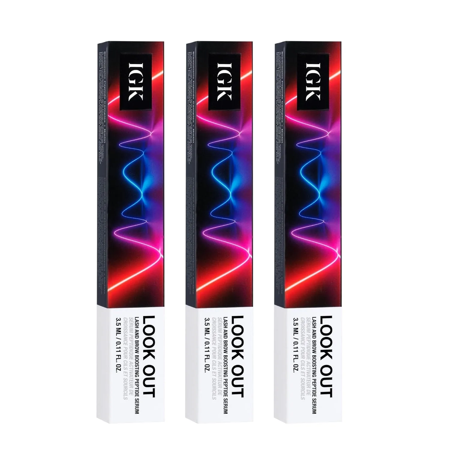 IGK Look Out Lash & Brow Boosting Peptide Serum - клинически доказано увеличивает толщину, густоту и плотность ресниц и бровей, протестировано офтальмологами, без простагландинов, без отдушек 3,3 мл (3 шт.)