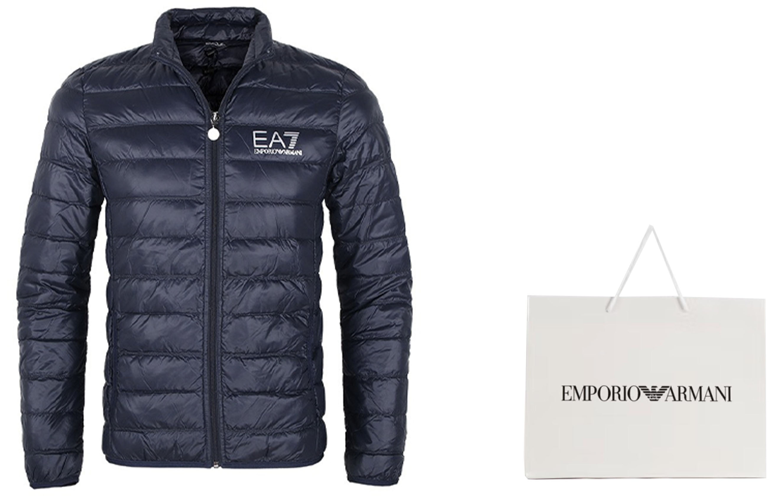 Куртка утепленная с молнией и принтом логотипа EA7 EMPORIO ARMANI, темно-синяя — фото 3
