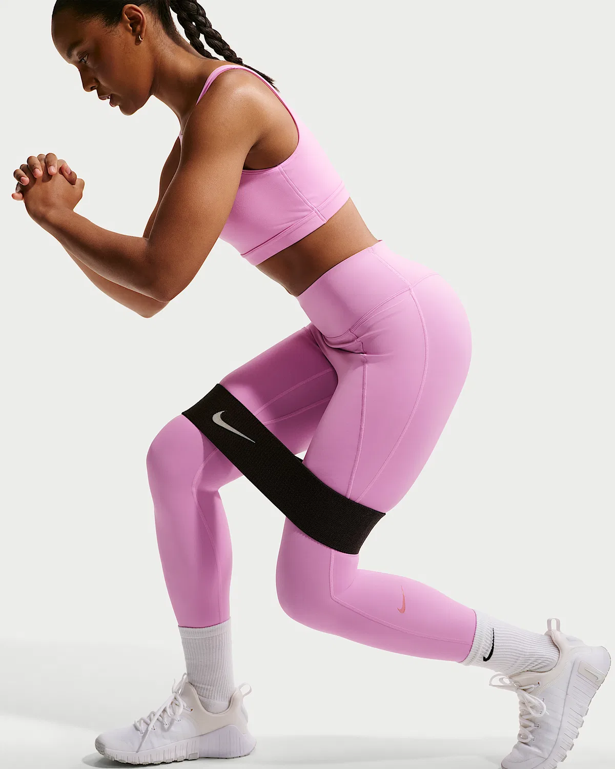 Женские леггинсы Nike Universa с высокой талией 7/8, без переднего шва, Light Magenta/Dark Orchid/Desert Berry — фото 4